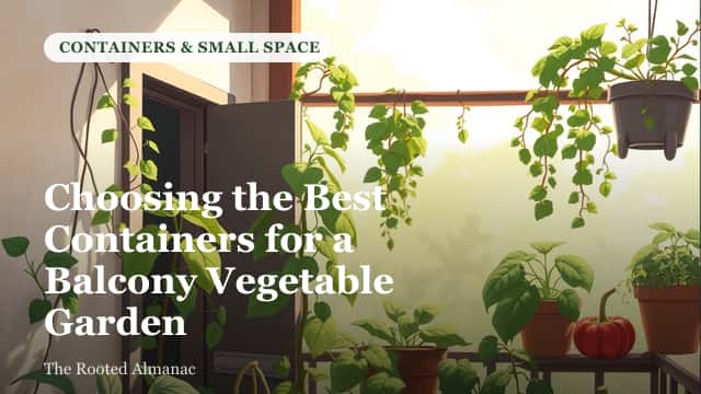 Vegetables growing in containers on a sunny balcony