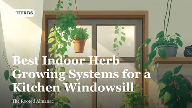 Potted herbs on a kitchen windowsill