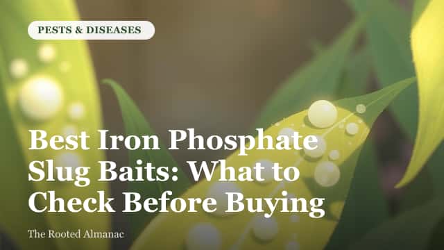 Iron phosphate slug bait pellets scattered on dark garden soil near young lettuce seedlings